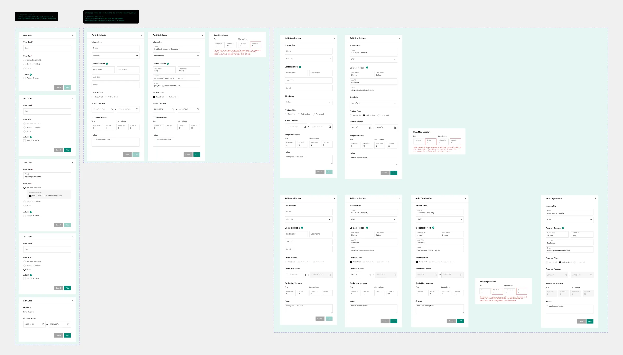 Form modal components used in the MAI Portal.